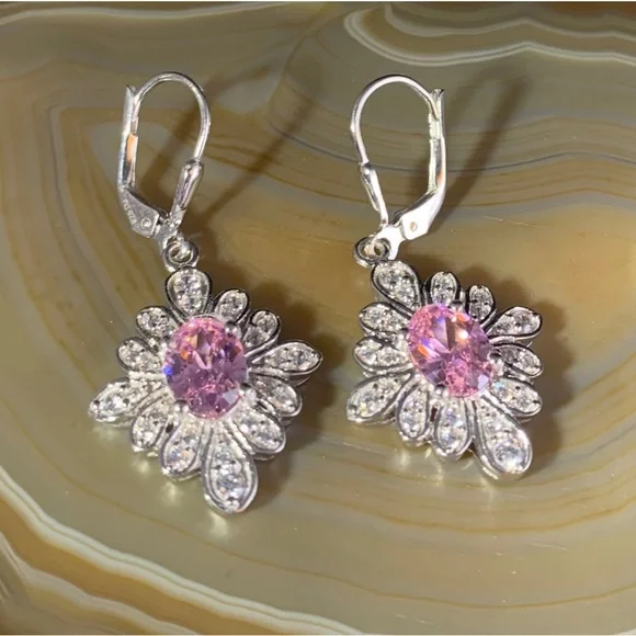 Pink Topaz CZ Sterling Earrings - Picture 3 of 3